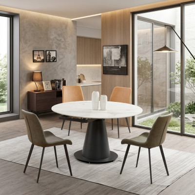 Ronde Tafel Roestvrij Staal Marmer Imitatie Steen Eettafel Eetkamertafels