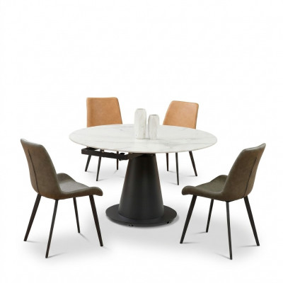 Ronde Tafel Roestvrij Staal Marmer Imitatie Steen Eettafel Eetkamertafels