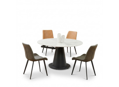 Ronde Tafel Roestvrij Staal Marmer Imitatie Steen Eettafel Eetkamertafels