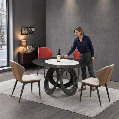 Ontwerper Houten Eetkamer Woonkamer Set Decoratie Tafel 4x Lederen Stoelen Set Meubels