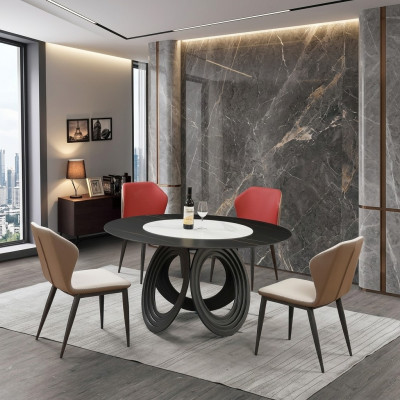 Ontwerper Houten Eetkamer Woonkamer Set Decoratie Tafel 4x Lederen Stoelen Set Meubels