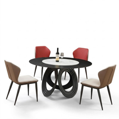 Ontwerper Houten Eetkamer Woonkamer Set Decoratie Tafel 4x Lederen Stoelen Set Meubels