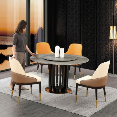 Luxe Design Eetkamer Ronde Eettafel 4x Klassieke Stoelen met Leuning.