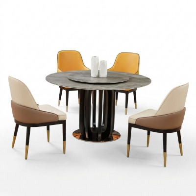 Luxe Design Eetkamer Ronde Eettafel 4x Klassieke Stoelen met Leuning.