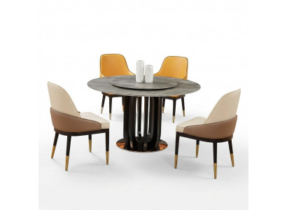 Luxe Design Eetkamer Ronde Eettafel 4x Klassieke Stoelen met Leuning.