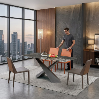 Luxe tafel kolomtafels eetkamer groep 5-delig set garnituur armstoel
