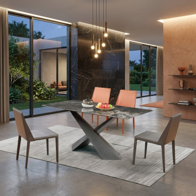 Luxe tafel kolomtafels eetkamer groep 5-delig set garnituur armstoel