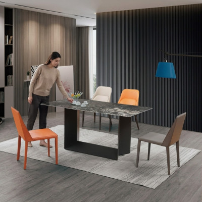 Tafel Eetkamer Set Eettafel Stoel Set 5-delig Leder Roestvrij Staal Stoelen