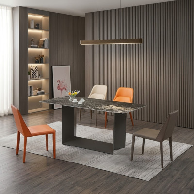 Tafel Eetkamer Set Eettafel Stoel Set 5-delig Leder Roestvrij Staal Stoelen