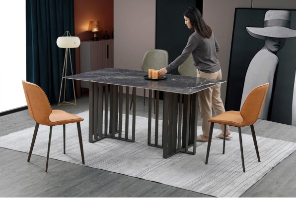 Luxe eettafel roestvrij staal marmer imitatie steen tafel eetkamer 180x90cm