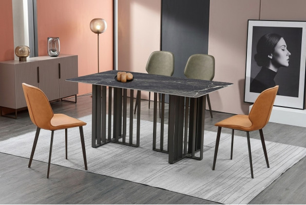 Luxe eettafel roestvrij staal marmer imitatie steen tafel eetkamer 180x90cm