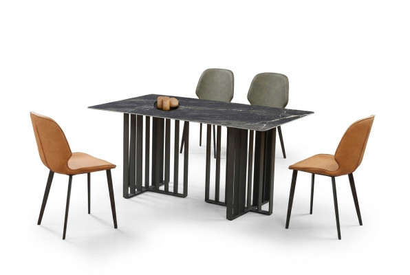 Luxe eettafel roestvrij staal marmer imitatie steen tafel eetkamer 180x90cm