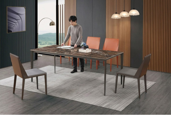 Luxe eettafel - tafel eetkamer meubels metaal marmer look design tafel