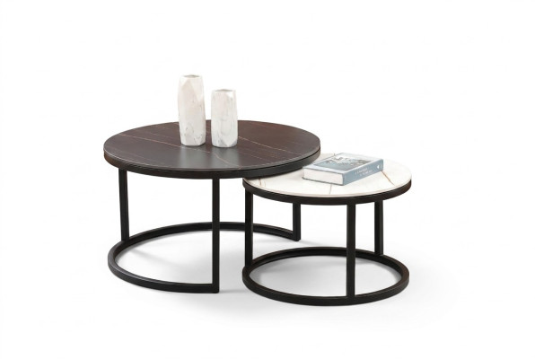 Woonkamer Ronde Set 2x Salontafel Koffietafel Bijzettafel Ontwerper Familienzimmer Rundset 2x Couchtisch Beistelltisch Designer