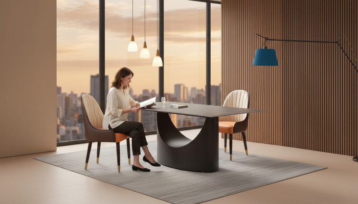 Luxe tafel eettafel zuilvoet marmerlook eetkamer meubels