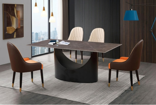 Luxe tafel eettafel zuilvoet marmerlook eetkamer meubels