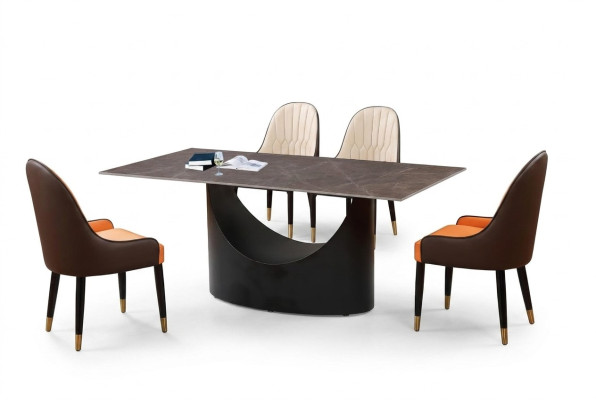Luxe tafel eettafel zuilvoet marmerlook eetkamer meubels
