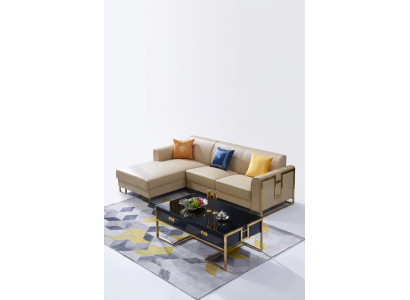 Luxe design hoekbank met lederen bekleding, zitgedeelte, Italiaanse woonlandschap.
