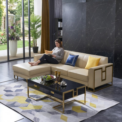Bank Hoekbank L-vorm Fauteuil Salontafel Voetenbank Hoekbank Bekleding 2-delig Nieuw