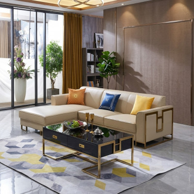 Bank Hoekbank L-vorm Fauteuil Salontafel Voetenbank Hoekbank Bekleding 2-delig Nieuw