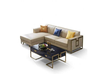 Bank Hoekbank L-vorm Fauteuil Salontafel Voetenbank Hoekbank Bekleding 2-delig Nieuw
