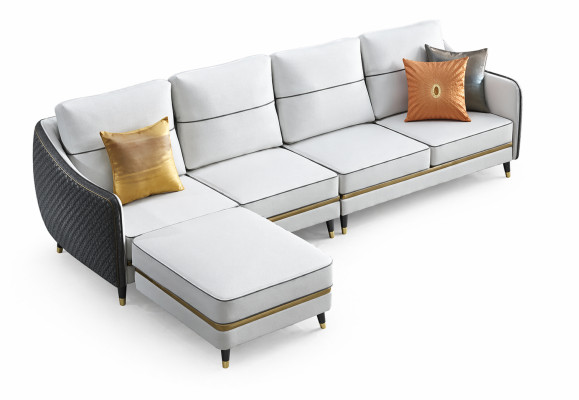 Woonlandschap hoekbank L-vorm decor fauteuil set garnituur modern leren bankstel