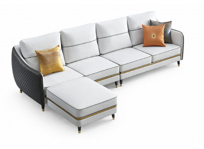 Woonlandschap hoekbank L-vorm decor fauteuil set garnituur modern leren bankstel