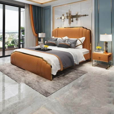 Ontwerp leren bed slaapkamer 3-delig set 2x nachtkastje bedden luxe meubels