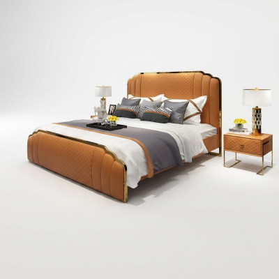 Ontwerp leren bed slaapkamer 3-delig set 2x nachtkastje bedden luxe meubels
