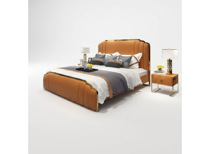 Ontwerp leren bed slaapkamer 3-delig set 2x nachtkastje bedden luxe meubels