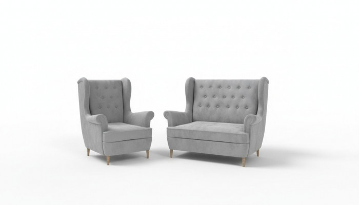 Grijze stoffen Chesterfield bankstel 2+1 zits bank bank gestoffeerd met fluweel