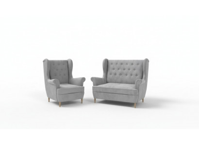 Grijze stoffen Chesterfield bankstel 2+1 zits bank bank gestoffeerd met fluweel