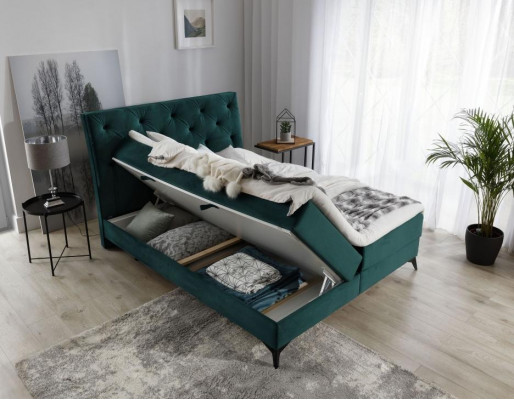 Luxe boxspring bed stof hotel groen bedden slaapkamer meubels design fluweel nieuw