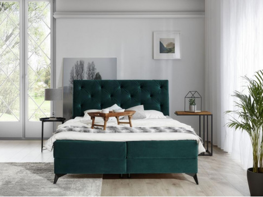 Luxe boxspring bed stof hotel groen bedden slaapkamer meubels design fluweel nieuw