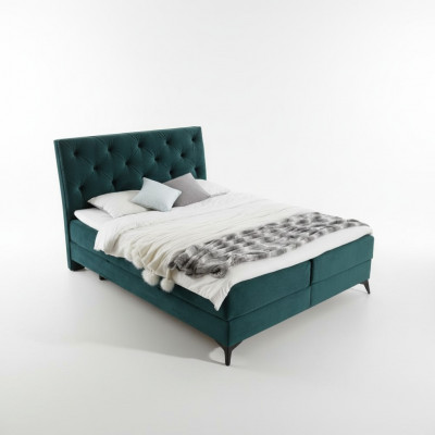 Luxe boxspring bed stof hotel groen bedden slaapkamer meubels design fluweel nieuw