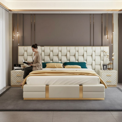 Roestvrijstalen luxueus bed, metalen lederen bedden, hotel Chesterfield 180x200.