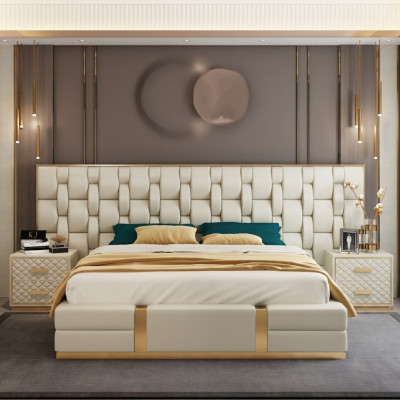 Roestvrijstalen luxueus bed, metalen lederen bedden, hotel Chesterfield 180x200.