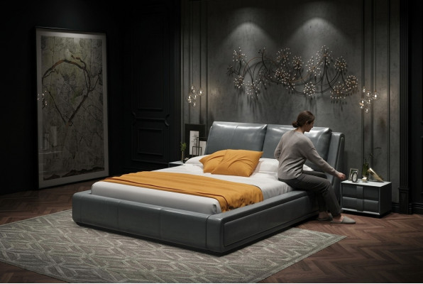 Ontwerper bed luxe dubbel lederen hotel metalen bedden dubbele slaapkamer nieuw