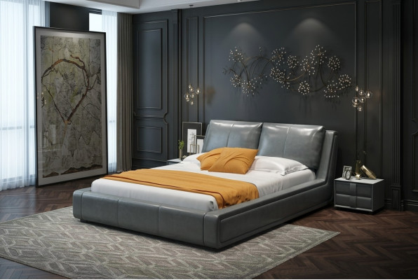 Ontwerper bed luxe dubbel lederen hotel metalen bedden dubbele slaapkamer nieuw