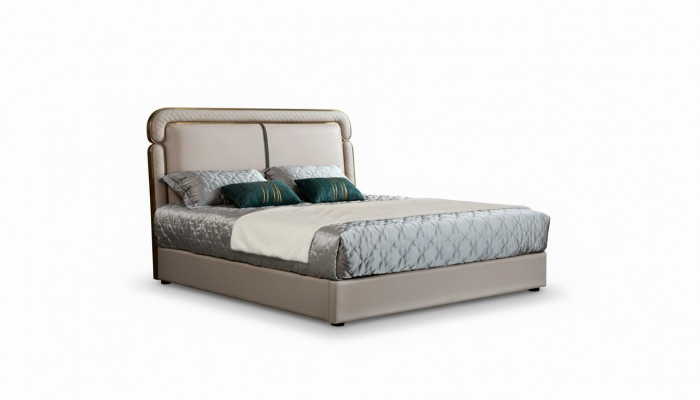 Bed Slaapkamer Beige Tweepersoonsbed Lederen bed Modern Design Meubels Hout