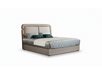 Bed Slaapkamer Beige Tweepersoonsbed Lederen bed Modern Design Meubels Hout