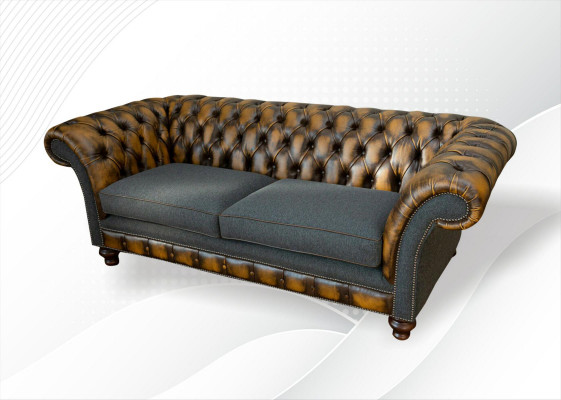 Chesterfield Geel Leder Designer Modern Design Meubels Luxe Woonkamer 3-zits