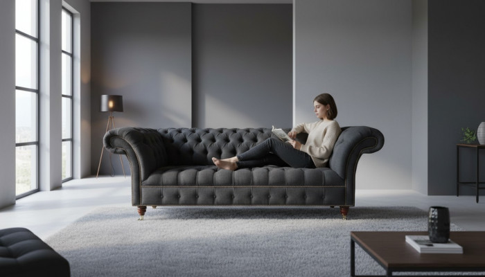 Chesterfield 3-zits Textiel Donkergrijs Modern Design Banken Bank Meubels Ontwerper