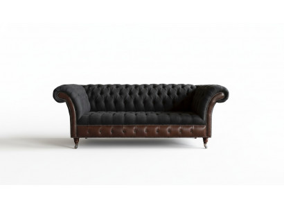 Chesterfield zwart woonkamer stoffen design banken kussens sofa nieuw leren bank