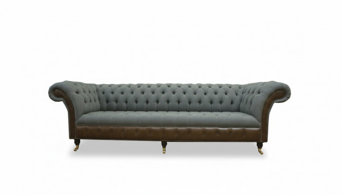 Chesterfield 4-zits grijze stoffen woonkamer design gestoffeerde bank Big Textile Furniture