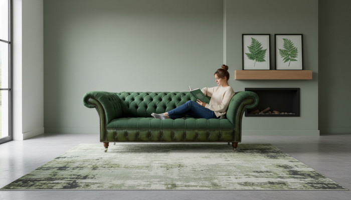 Chesterfield 3-zits donkergroene woonkamerontwerp bank gestoffeerd bankstel textiel.