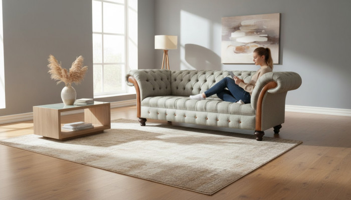 Chesterfield 3-zits Beige Woonkamer Design Banken Bekleding Bank Banken Textiel