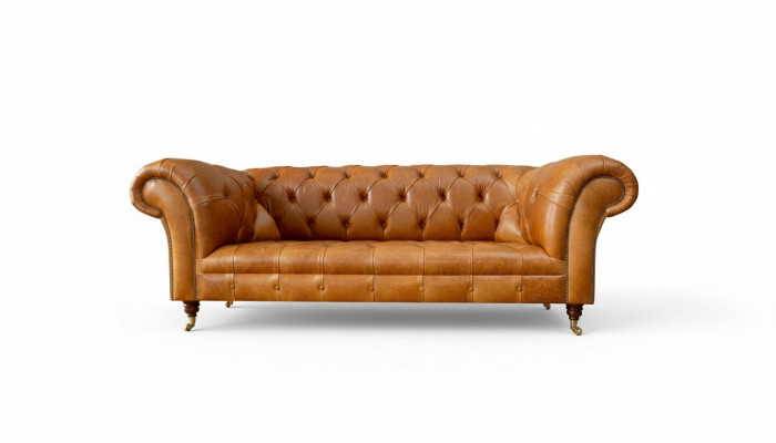 Chesterfield 3-zitsbank Walnootbruin Modern Ontwerp Leren Bank Creatief Meubilair