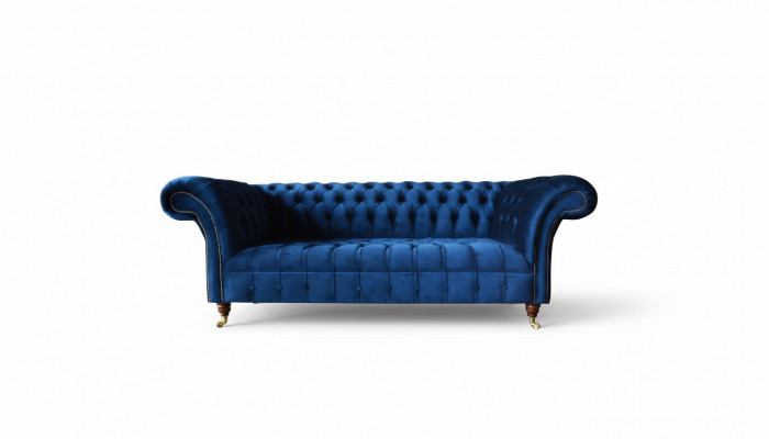 Chesterfield 3-zits Blauw Design Banken Bekleding Bankstellen Velours Stof Textiel Luxe