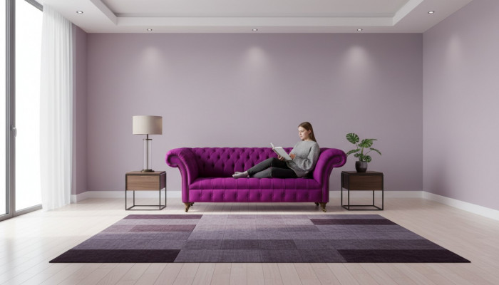 Chesterfield 3-zits bank in lila stof, ontwerp bankstellen, gestoffeerde banken, nieuw creatief sofa.